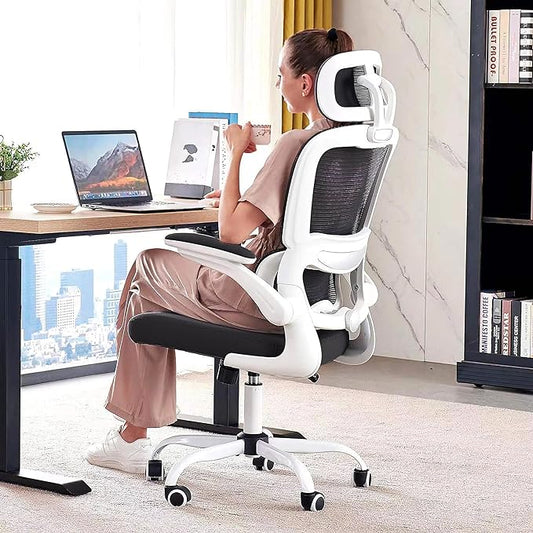 Ergonomic Office Chair Desk Chair, Gaming Chair, Computer Chair, Home Mesh Office Desk Chairs with Wheels,Comfortable Office Chair (Black&White) - LeafyLoom