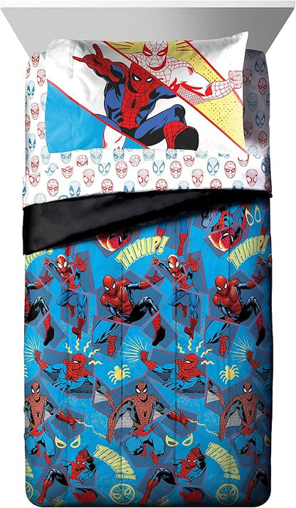 Marvel Spiderman Beyond Amazing 4 Piece Twin Size Bed Set - Includes Comforter & Sheet Set Bedding - Super Soft Fade Resistant Microfiber (Official Product) - LeafyLoom