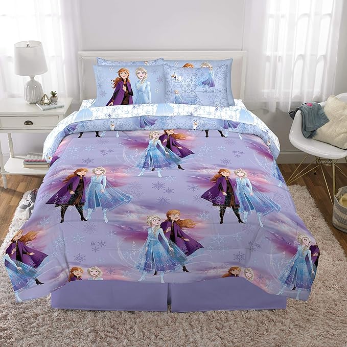 Disney Frozen 2 Kids Bedding Super Soft Comforter and Sheet Set with Sham, 7 Piece Full Size, "Official" Disney Product By Franco - LeafyLoom