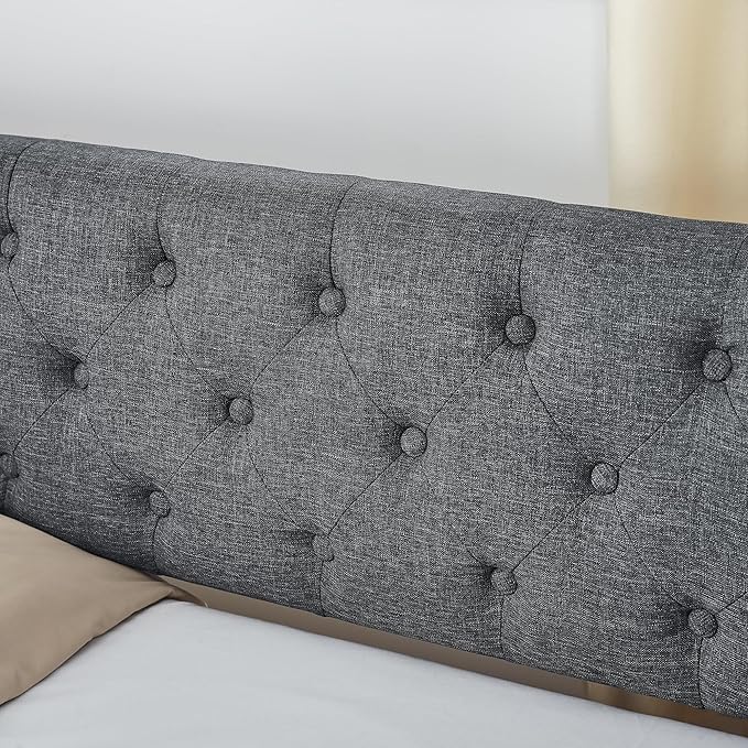 Twin Size Upholstery modern Daybed, Trundle Bed and Two Storage Drawers,pull out Button Tufted Sofa Armrest side with pocket,for Bedroom Living Room,Linen Dark Grey - LeafyLoom