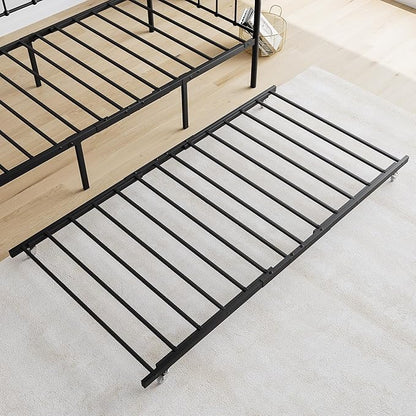 Twin Size Metal Daybed Frame with Trundle and Headboard,Guest Room Multifunctional Heavy Duty Sofa Bed Platform w/Steel Slat Support & Easy Assembly,for Adult Kid Boy Girl,Black - LeafyLoom