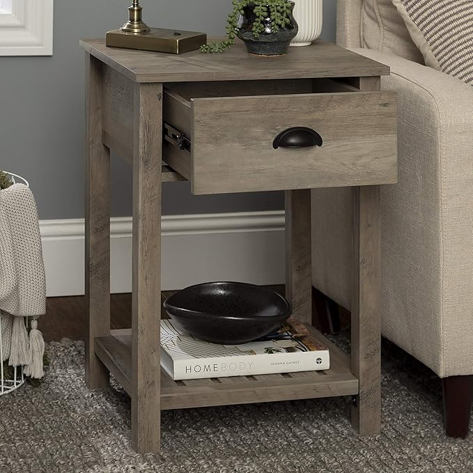 Walker Edison Farmhouse Square Side Accent Table Set-Living-Room Storage End Table with Storage Door Nightstand Bedroom, 18 Inch, Grey Wash - LeafyLoom