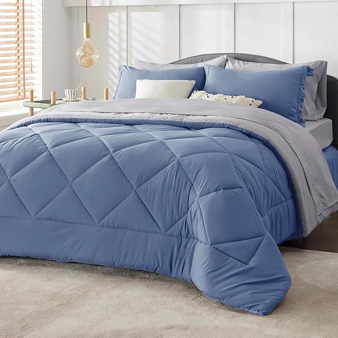 Bedsure Infinity Blue King Size Comforter Set - 7 Pieces Reversible King Bed in a Bag, King Bed Set Infinity Blue and Grey with Comforters, Sheets, Pillowcases & Shams - LeafyLoom