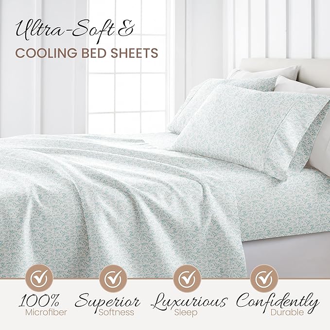 Linen Market 4 Piece Queen Bedding Sheet Set (Light Blue Vines) - Sleep Better Than Ever with These Ultra-Soft & Cooling Bed Sheets for Your Queen Size Bed - Deep Pocket Fits 16" Mattress - LeafyLoom