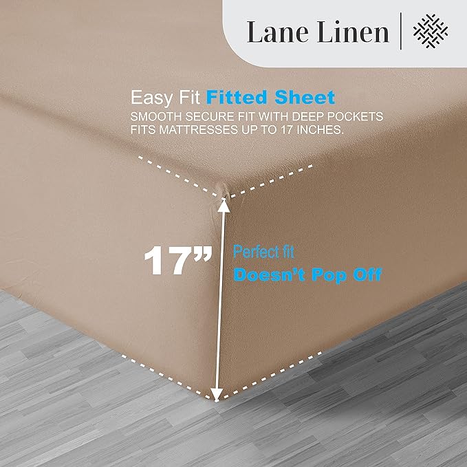 LANE LINEN 100% Egyptian Cotton Bed Sheets - 1000 Thread Count 3-Piece Twin XL Set Long Staple Bedding Sateen Weave Luxury Hotel Fits Upto 16" Mattress Taupe - LeafyLoom