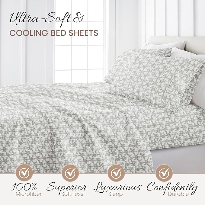 Linen Market 4 Piece Full Bedding Sheet Set (Light Gray Floral) - Sleep Better Than Ever with These Ultra-Soft & Cooling Bed Sheets for Your Full Size Bed - Deep Pocket Fits 16" Mattress - LeafyLoom