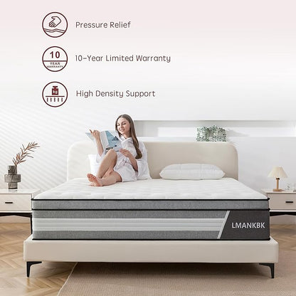 Queen Mattress, 10 Inch Innerspring Hybrid Mattress in a Box with Gel Memory Foam, Individually Wrapped Encased Coil Pocket Spring Mattress, Pressure Relief, Medium Firm Support,60"*80"*10"… - LeafyLoom