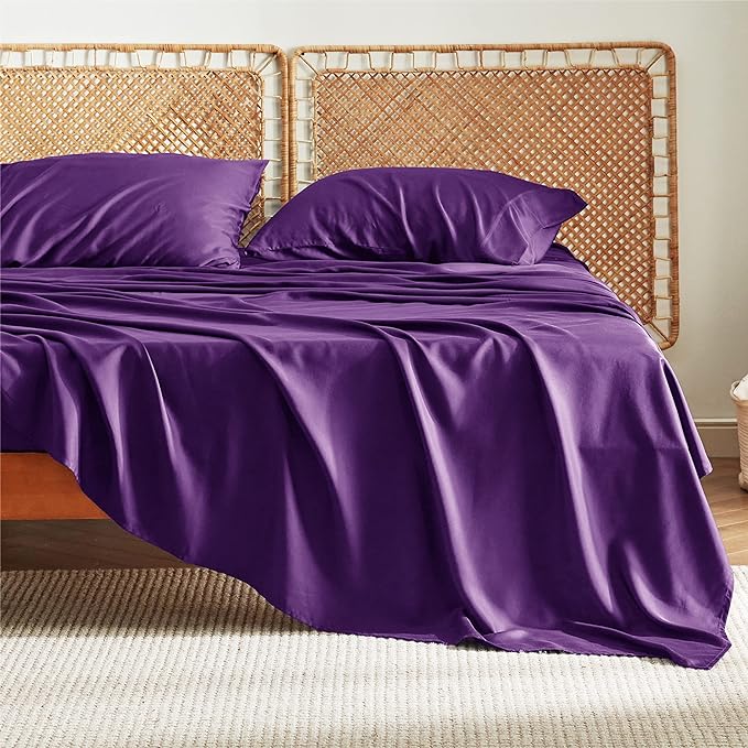 Bedsure Full Size Sheets, Cooling Sheets Full, Rayon Derived from Bamboo, Deep Pocket Up to 16", Breathable & Soft Bed Sheets, Hotel Luxury Silky Bedding Sheets & Pillowcases, Plum - LeafyLoom