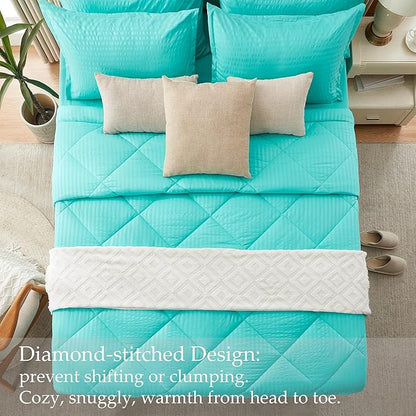 NexHome Turquoise King Bed in a Bag 7-Pieces Comforter Sets with Comforter and Sheets Soft All Season Bedding Sets with Comforter, Pillow Shams, Flat Sheet, Fitted Sheet and Pillowcases - LeafyLoom