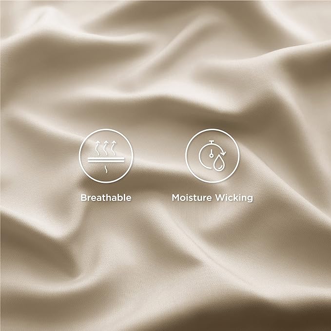 Bedsure Full Size Sheets, Cooling Sheets Full, Rayon Derived from Bamboo, Deep Pocket Up to 16", Breathable & Soft Bed Sheets, Hotel Luxury Silky Bedding Sheets & Pillowcases, Beige - LeafyLoom