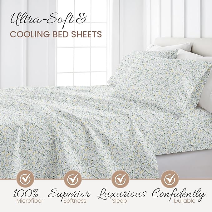 Linen Market 3 Piece Twin Bedding Sheet Set (Light Blue Floral) - Sleep Better Than Ever with These Ultra-Soft & Cooling Bed Sheets for Your Twin Size Bed - Deep Pocket Fits 16" Mattress - LeafyLoom