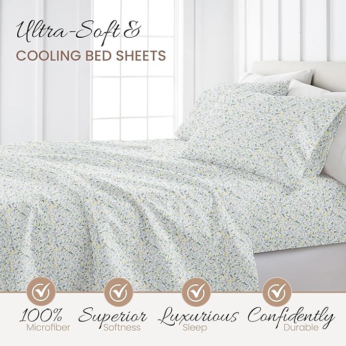 Linen Market 4 Piece King Bedding Sheet Set (Light Blue Floral) - Sleep Better Than Ever with These Ultra-Soft & Cooling Bed Sheets for Your King Size Bed - Deep Pocket Fits 16" Mattress - LeafyLoom