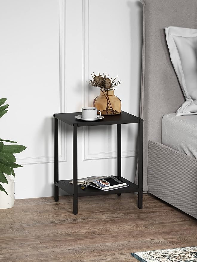 Black Metal Nightstand - 2 Shelf Multipurpose End Table Sturdy Sturdy Bedside Table Easy to Clean Suitable for Function As a Night Stand,End Table,Side Table (Black) - LeafyLoom