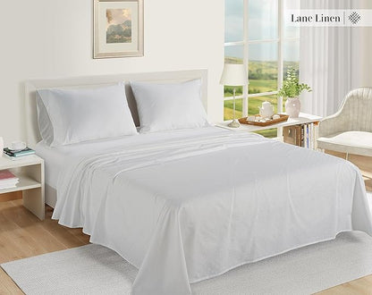 LANE LINEN 100% Egyptian Cotton Bed Sheets - 1000 Thread Count 3PC Twin Sheets Set, Long Staple Cotton Bedding Sheets, Sateen Weave, Luxury Hotel Sheets, Fits Upto 16" Mattress, Swiss Dot - White - LeafyLoom