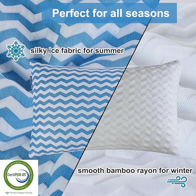 Pillows Queen Size Set of 2- Adjustable Firm Shredded Memory Foam Pillows - Side Sleeper Bed Pillows for Adults with Washable Cover and Bonus Foam Fill - LeafyLoom