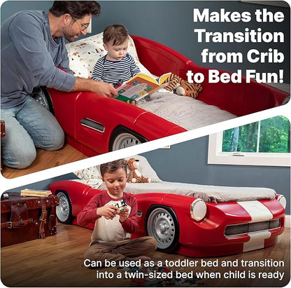 Step2 Roadster Toddler-to-Twin Bed, Crib to Twin Transition Race Car Bed, Adjustable, Ages 3+ Years Old, Easy Assembly, Red - LeafyLoom