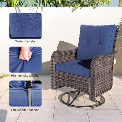 Kullavik 11PCS Outdoor Patio Furniture Set,PE Wicker Rattan Sectional Sofa Patio Conversation Sets with 43" 55000BTU Gas Propane Fire Pit Table,Swivel Rocking Chairs Set,Navy Blue - LeafyLoom