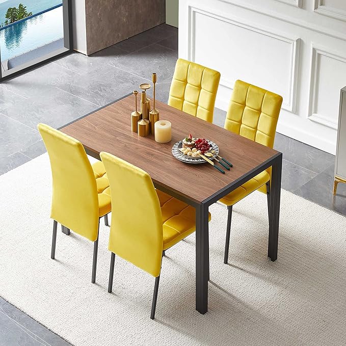 NicBex Dining Table Set for 4 Kitchen Table Set 5-Piece Dining Set Including Velvet High Back Nordic Dining Chair & Creative Design MDF Dining Table for Kitchen, Dining Room, Yellow - LeafyLoom