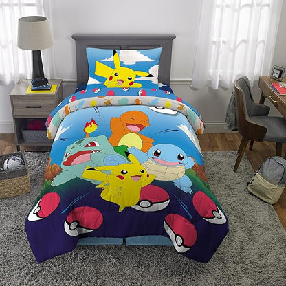 Franco Kids Bedding Super Soft Comforter and Sheet Set, 4 Piece Twin Size, Pokemon (Prints May vary) - LeafyLoom