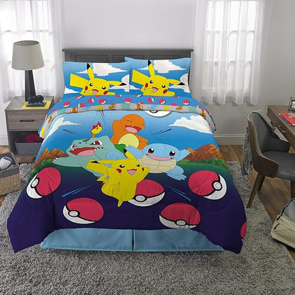 Franco Kids Bedding Super Soft Comforter and Sheet Set, 5 Piece Full Size, Pokemon - LeafyLoom