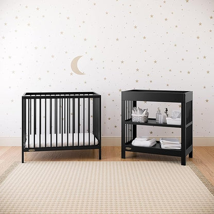 Graco Teddi 4-in-1 Convertible Mini Crib with Bonus Water-Resistant Mattress (Black) – GREENGUARD Gold Certified, 2.75-Inch Mattress Included, Convenient Size, Easy 30-Minute Assembly - LeafyLoom