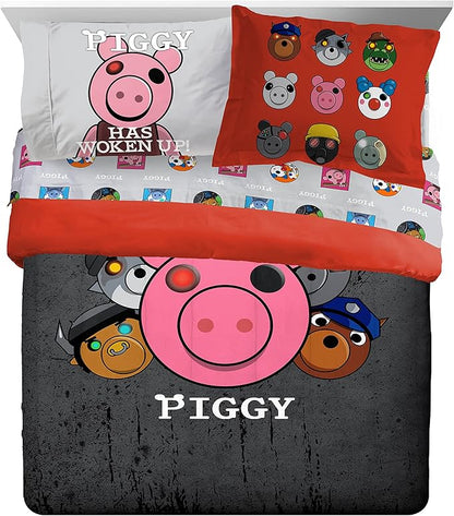 Jay Franco Piggy Join US 7 Piece Queen Size Bed Set - includes Comforter & Sheet Set - Super Soft Fade Resistant Polyester (Official Piggy Product) - LeafyLoom