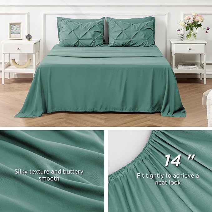 Bedsure Full Size Comforter Sets - Bedding Sets Full 7 Pieces, Bed in a Bag Bed Sets with Comforter, Sheets, Pillowcases & Shams, Adult & Kids Bedding (Graysih Green) - LeafyLoom