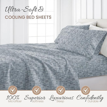 Linen Market 4 Piece King Bedding Sheet Set (Light Blue Chambray) - Sleep Better Than Ever with These Ultra-Soft & Cooling Bed Sheets for Your King Size Bed - Deep Pocket Fits 16" Mattress - LeafyLoom