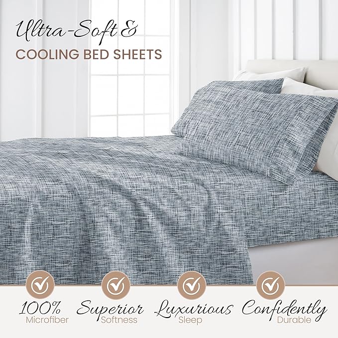 Linen Market 4 Piece Full Bedding Sheet Set (Light Blue Chambray) - Sleep Better Than Ever with These Ultra-Soft & Cooling Bed Sheets for Your Full Size Bed - Deep Pocket Fits 16" Mattress - LeafyLoom