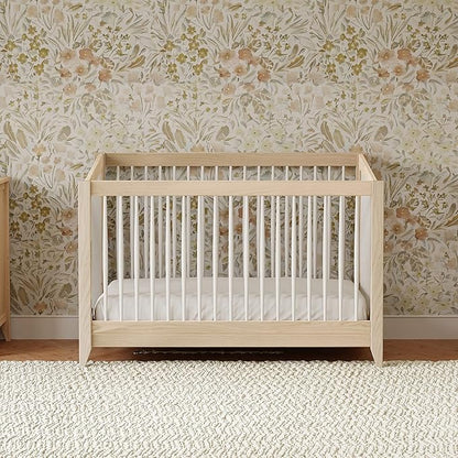 Babyletto Sprout 4-in-1 Convertible Crib with Toddler Bed Conversion Kit in Washed Natural and White, Greenguard Gold Certified - LeafyLoom