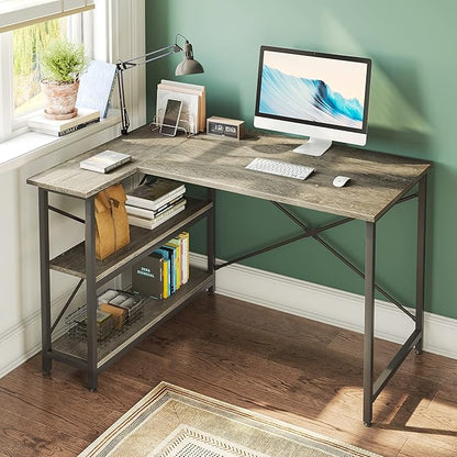 Bestier Small L Shaped Desk with Storage Shelves 47 Inch Corner Computer Desk Writing Study Table for Home Office Small Space, Gray - LeafyLoom