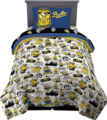 Franco Kids Bedding Super Soft Comforter and Sheet Set, 4 Piece Twin Size, Minions The Rise Of Gru - LeafyLoom