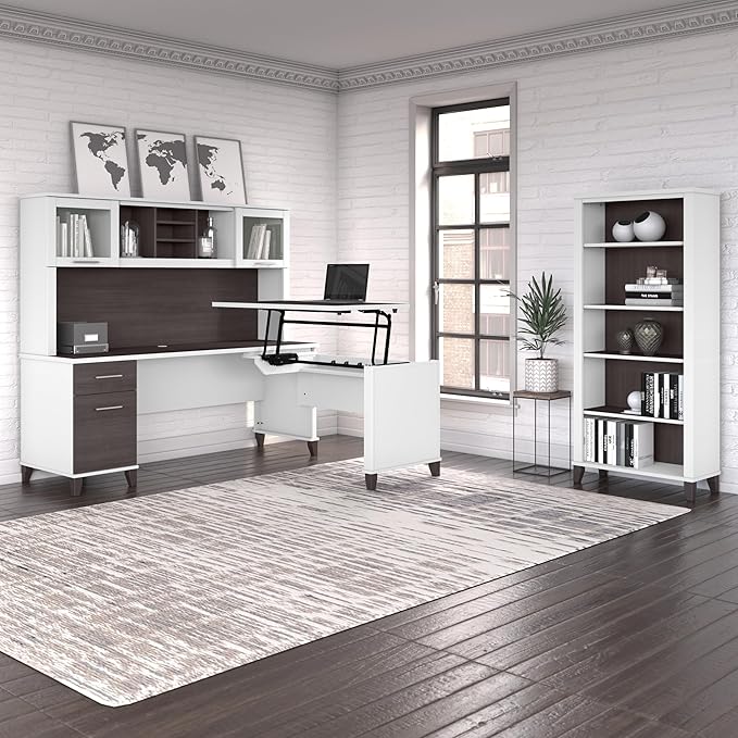 Bush Furniture Somerset 72W Desk Hutch in White and Storm Gray - LeafyLoom