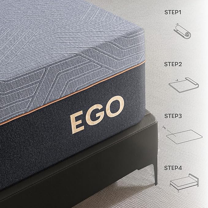 EGOHOME 14 Inch Queen Mattress, Copper Gel Memory Foam Mattress for Pain Relief, Therapeutic Mattress in a Box, CertiPUR-US Certified, Fiberglass Free Medium Mattress, Black - LeafyLoom