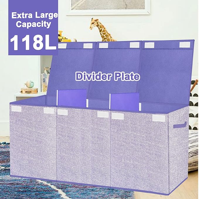 Toy Storage Box for Kids,Extra Large Toy Box Chest with Lids,Foldable Toy Organizers and Storage Bins with Handles for Nursery,Home,Office 35.8"x12.6"x16"(Purple) - LeafyLoom