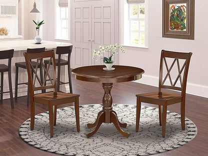 East West Furniture Antique 3 Piece Room Set Contains a Round Wooden Table with Pedestal and 2 Kitchen Dining Chairs, 36x36 Inch, AMCL3-MAH-W - LeafyLoom