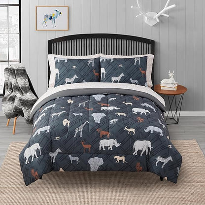 Kids Bedding Set Bed in a Bag for Boys and Girls Toddlers Printed Sheet Set and Comforter, Full, Safari - LeafyLoom