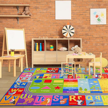 Kids Rugs For Playroom, ABC Alphabet Numbers Classroom Rug, 3x5 Feet Educational Learning and Fun Playroom Rug, Non Slip Nursery Rug, Kids Play Mat for Kids Room, Toddler Classroom and Bedroom - LeafyLoom