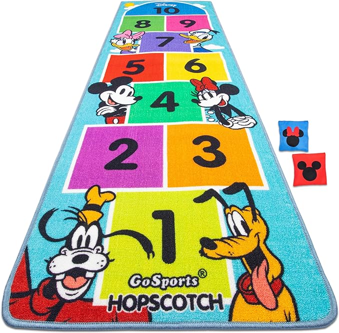 Disney Mickey and Friends 6.5 ft Hopscotch Rug by GoSports - Indoor/Outdoor Playroom Game for Kids - LeafyLoom