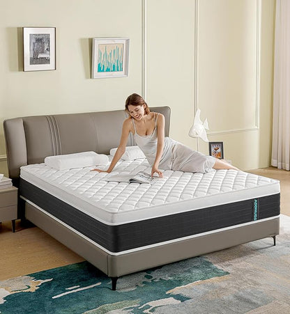 Queen Mattresses,12 Inch Memory Foam Hybrid Queen Mattress in a Box with Individual Pocket Spring,Pressure Relief & Motion Isolation Queen Size Black Mattress,CertiPUR-US. - LeafyLoom