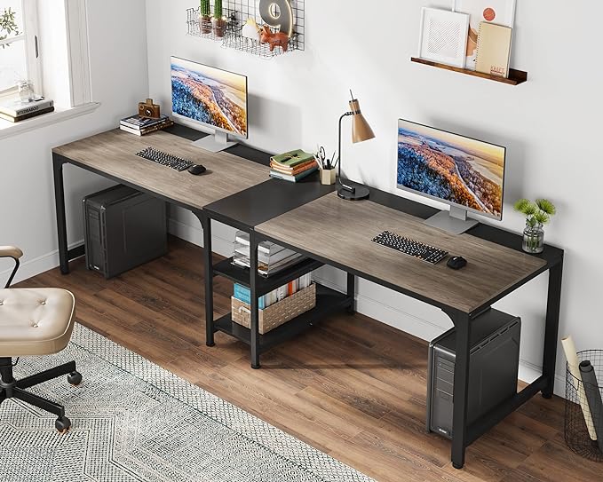 90.5 Inch Large Double Home Office Compuer Desk Two Person Study Table - LeafyLoom