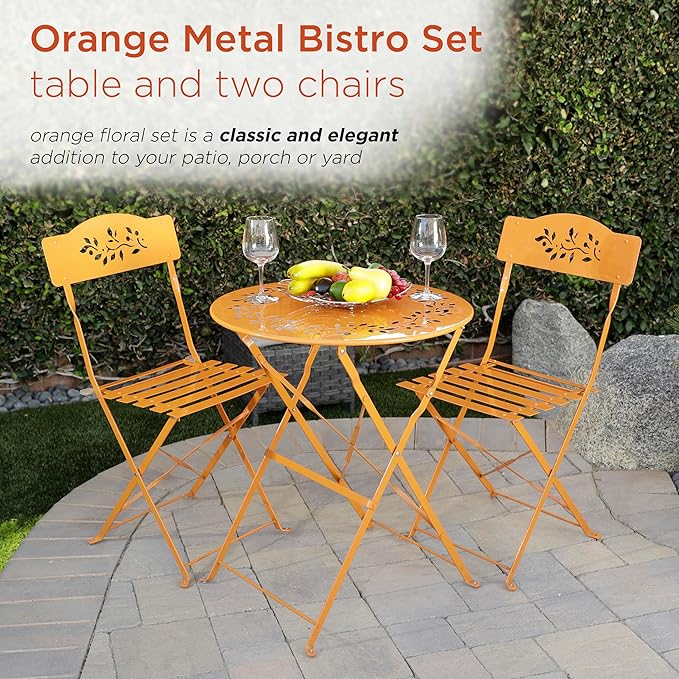 Alpine Corporation Indoor/Outdoor 3-Piece Bistro Set Folding Table and Chairs Patio Seating, Each, Orange - LeafyLoom