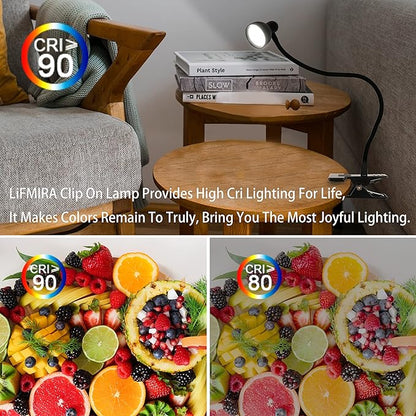 Clip on Light Reading Light for Bed 3 Color Modes 10 Dimmable Brightness Eye Care Clamp Desk Lamp Flexible Gooseneck Book Light for Reading in Bed Desk Light for Bed Headboard Computer - LeafyLoom