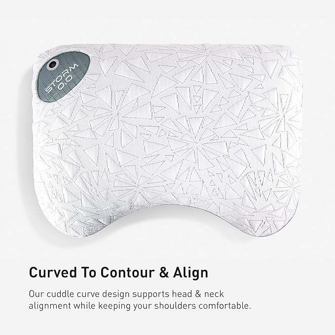 Bedgear Storm Cuddle Curve Performance Pillow - Size 0.0 - Cooling Bed Pillow for Side Sleepers - Medium Firm - Hypoallergenic, Washable and Removable Cover - LeafyLoom