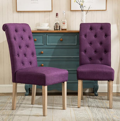 Roundhill Furniture Habit Solid Wood Tufted Parsons Purple Dining Chair, Set of 2 - LeafyLoom