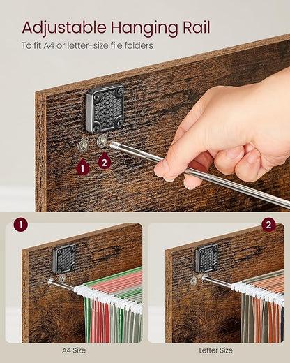 VASAGLE 2-Drawer Vertical File Cabinet, Filing Cabinet for Home Office, Printer Stand, with 2 Lockable Drawers, Adjustable Hanging Rail, for A4 and Letter-Size Files, Rustic Brown UOFC061B01 - LeafyLoom