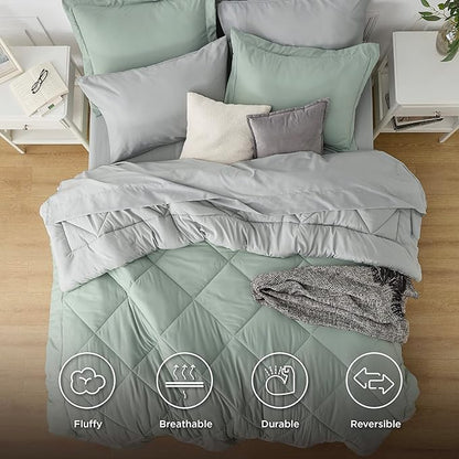 Bedsure Sage Green California King Comforter Set - 7 Pieces Reversible Bed Set Bed in a Bag California King with Comforters, Sheets, Pillowcases & Shams, California King Bedding Sets - LeafyLoom