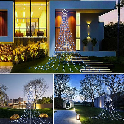 PUHONG Christmas Decoration Outdoor Star String Lights,16.4Ft Christmas Tree Toppers Lights 320 LED 8 Memory Modes with 14" Lighted Star for Halloween Christmas New Year Holiday Birthday(White) PUHONG