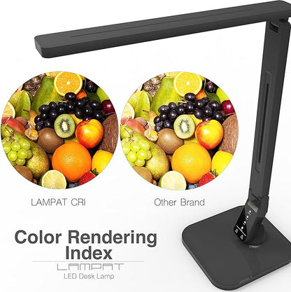 Dimmable LED Desk Lamp, 4 Lighting Modes (Reading/Studying/Relaxation/Bedtime), 5-Level Dimmer, Touch-Sensitive Control Panel, 1-Hour Auto Timer, 5V/1A USB Charging Port, Piano Black - LeafyLoom