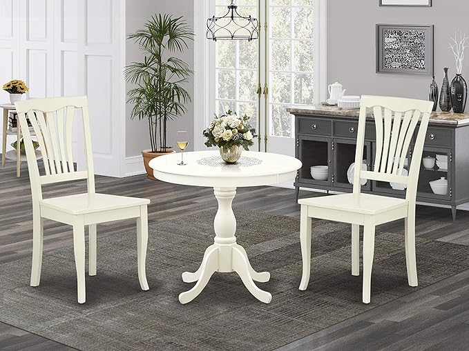 East West Furniture Antique 3 Piece Modern Set Contains a Round Table with Pedestal and 2 Kitchen Dining Chairs, 36x36 Inch, AMAV3-LWH-W - LeafyLoom